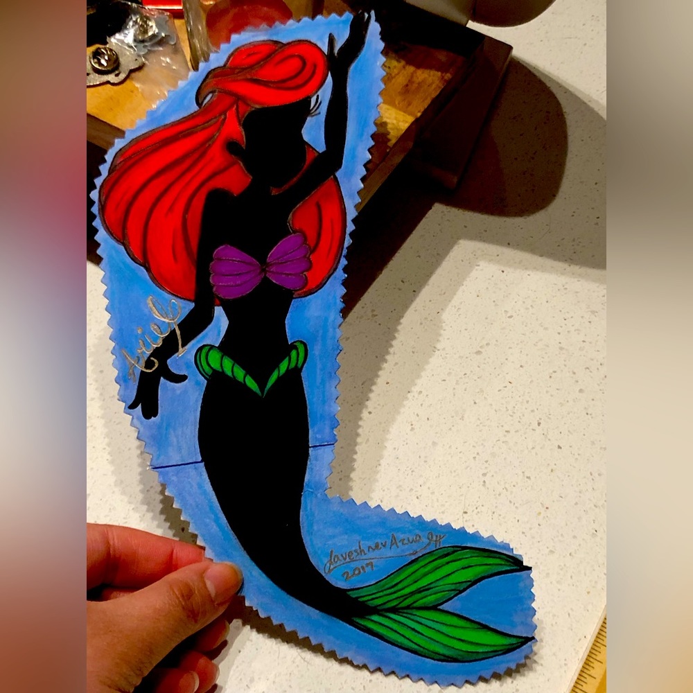 Silhouette Disney Ariel Little Mermaid Collection 6” x 6” Handmade Original Art